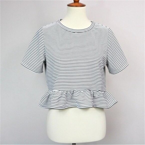H&M Tops - H&M Black and White Striped Peplum Crop Top - Going Out Tops for Women - Summer